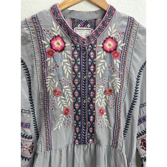 Johnny Was Workshop Women's Embroidered Gray Size Large Silk Dress READ - Picture 11 of 16
